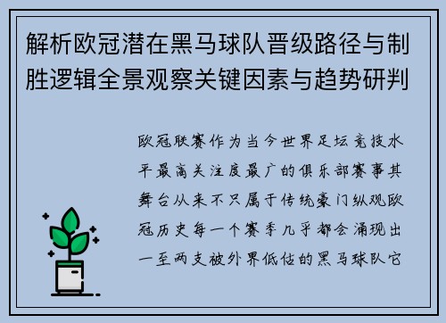 解析欧冠潜在黑马球队晋级路径与制胜逻辑全景观察关键因素与趋势研判